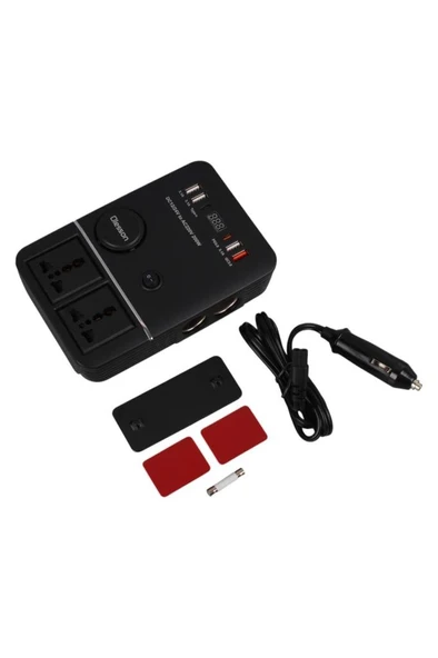 1661 DC 12-24V 200W Oto Araç Power İnverter 2x Çakmak Girişi - 2x TYPE-C - 4x USB - 2x 220V - Resim 3