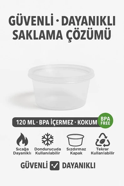 100’lü Set-120 ml Kendinden Kapaklı Şeffaf Sosluk – Sızdırmaz, Sıcağa Dayanıklı, Tekrar Kullanılabilir - 6