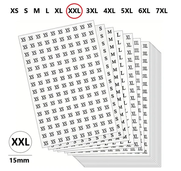 XXL-Mağaza Giysi, Beden Etiket Çapı-15mm Kendinden Yapışkanlı (300 adet) Yuvarlak Boyut Etiket ürün görseli 1