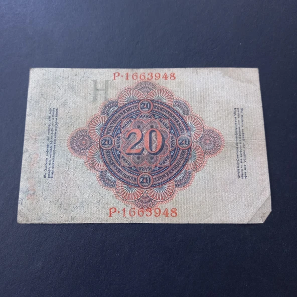 Escoines Koleksiyon 3996368f550d5094dd 1914 Berlin P.166 serisi 20Mark ÇT eski yabancı kağıt para - Resim 2