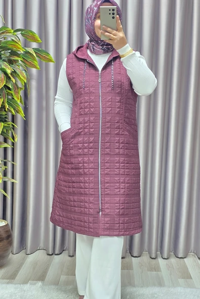 Kadın Giyim Büyük Beden Kapitone Dik Cep Yelek - Resim 10