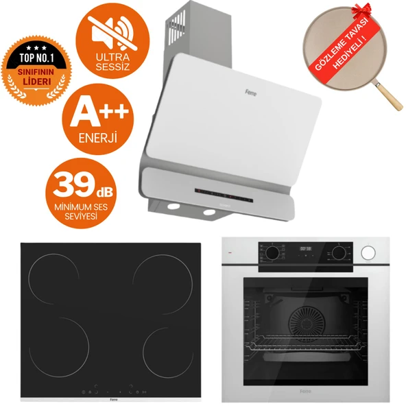 Ferre FryArt&Buharlı Livello Sessiz Davlumbaz Elektrikli Beyaz Ank. Set (D081-SA + MS261 + QEP64CB) ürün görseli