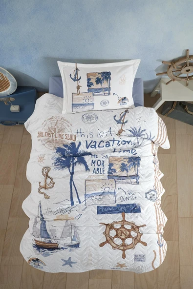 Clasy %100 Pamuk Dört Mevsim Set Tek Kişilik Hawaii V1 Mavi ürün görseli 1