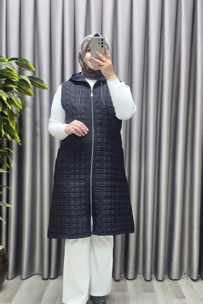 Kadın Giyim Büyük Beden Kapitone Dik Cep Yelek - Resim 5