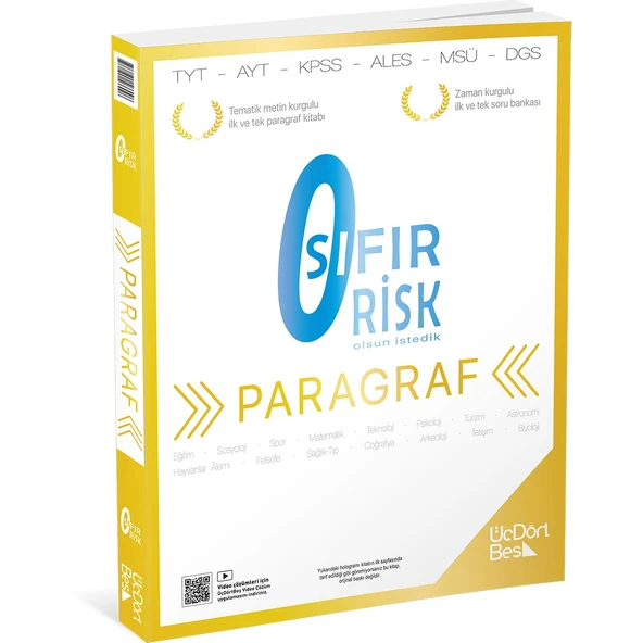 2026 TYT Paragraf Sıfır Risk Soru Bankası Video Çözümlü Üç Dört Beş Yayınları