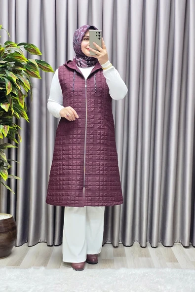 Kadın Giyim Büyük Beden Kapitone Dik Cep Yelek - Resim 8