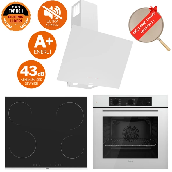 Ferre  Aura Vitroseramik Elektrikli Sessiz Beyaz Ankastre Set (D078 - SA  + Ms261 + QBL62CB ) ürün görseli