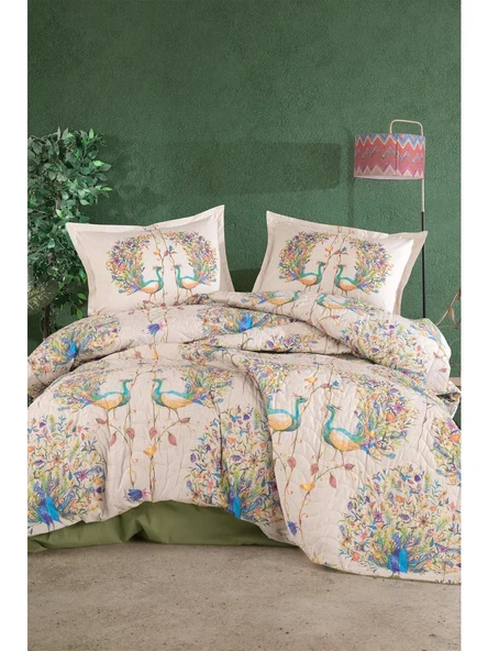 Clasy %100 Pamuk Çift Kişilik Dört Mevsim Seti Pavone V1 Yeşil ürün görseli 1