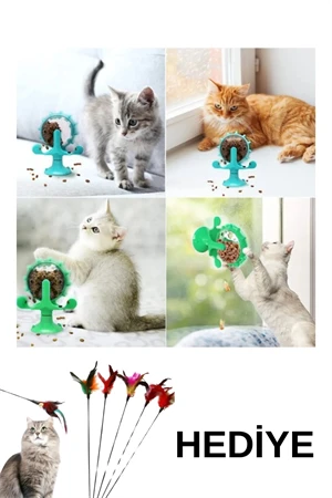 Özel Üretim Vantuzlu Çizilmeye Isırılmaya Dayanıklı Sesli Fırıldak İnteraktif Kedi Mama Oyuncağı Kedi Oltası Hediyeli - Resim 2