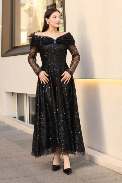 Aşkın Büyüsü Abiye Elbise 6054-Siyah ürün görseli