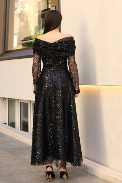 Aşkın Büyüsü Abiye Elbise 6054-Siyah - Resim 6