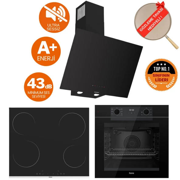 Ferre FryArt &FlowArt Avena Sessiz Davlumbaz Elektrikli Siyah Ank. Set (D077-SA + MS261 + QEP63CS) ürün görseli
