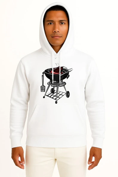 Kapüşonlu Ayaklı Barbekü - Izgara - Mangal Göğüs Tasarımlı Unisex Sweatshirt ürün görseli