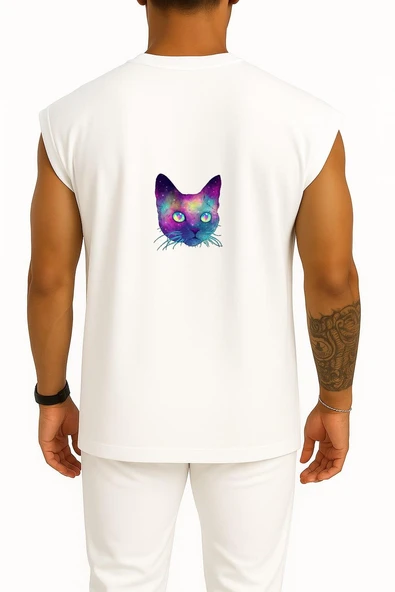 Oversize Kedi Kafası - Neon Cep ve Sırt Tasarımlı Atlet - Resim 2