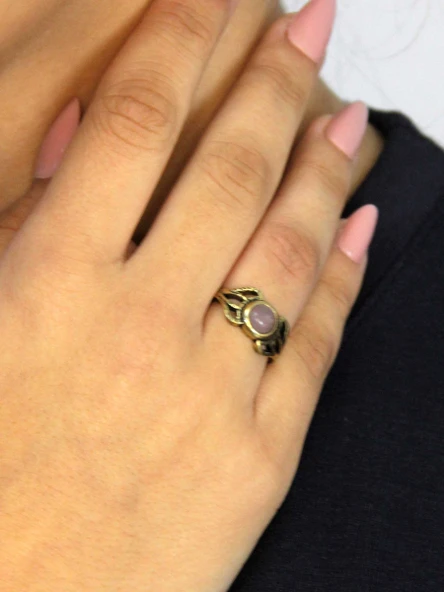 Doğal Taş Pembe Kuvars Taşlı Antik Model Kadın Ayarlanabillir Yüzük euy79pk ürün görseli