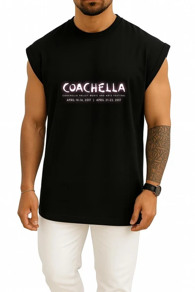 Oversize Logo 2017 Coachella Valley Music Göğüs Tasarımlı Unisex Spor Atlet - Resim 11