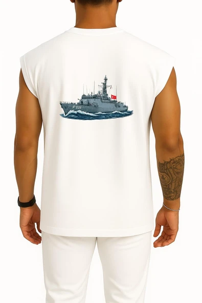 Oversize Tcg Bafra F505 Savaş Gemisi Cep ve Sırt Tasarımlı Atlet - Resim 8