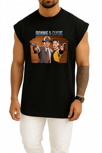Oversize Bonnie & Clyde Bonnie And Clyde Television Göğüs Tasarımlı Atlet - Resim 9