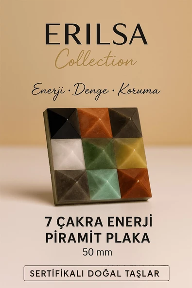Sertifikalı 7 Çakra Enerji Piramit Plaka 50 mm – Enerji Dengeleme ve Koruma Doğal Taş
