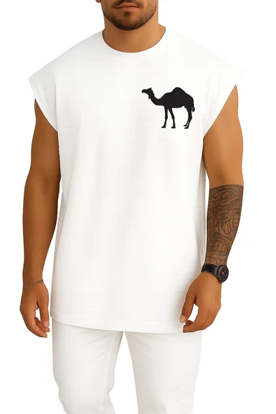 Oversize Dromedary Bactrian Deve Siluet Cep Tasarımlı Unisex Spor Atlet - Resim 3