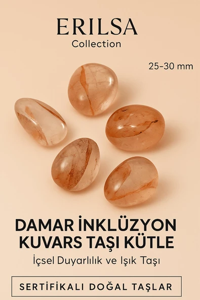 Sertifikalı Damar İnklüzyon Kuvars Taşı Kütle 25–30 mm İçsel Huzur Işık ve Duyarlılık Taşı ürün görseli