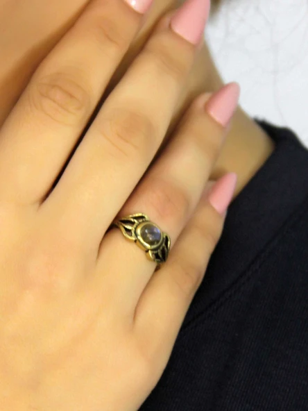 Doğal Taş Labradorit Doğal Taşlı Antik Model Kadın Ayarlanabillir Yüzük euy79lbt ürün görseli