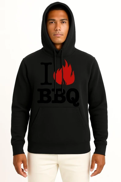 Kapüşonlu Barbecue Grill T-Shirt Babb Bros Bbq Göğüs Tasarımlı Unisex Sweatshirt - Resim 9
