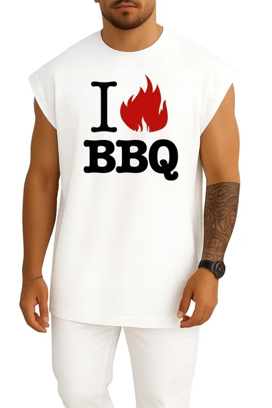 Oversize Barbecue Grill T-Shirt Babb Bros Bbq Göğüs Tasarımlı Atlet - Resim 5