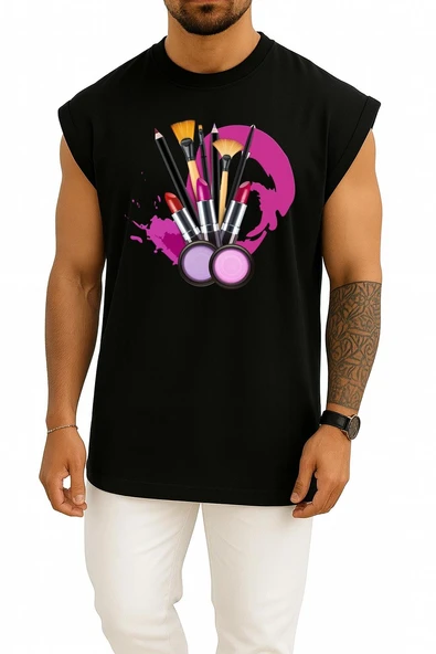 Oversize Kozmetik Ruj Makyaj Sanatçısı Göğüs Tasarımlı Atlet - 11
