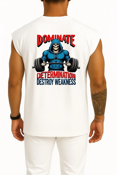 Oversize Skull Gym Motivation Göğüs ve Sırt Tasarımlı Atlet - Resim 5