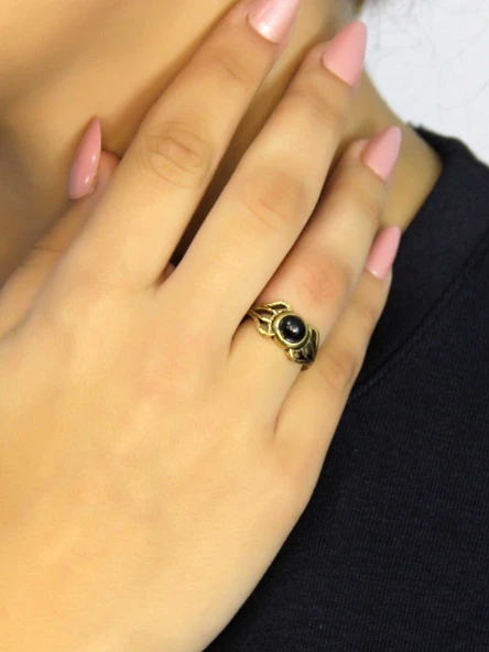Doğal Taş Oniks Doğal Taşlı Antik Model Kadın Ayarlanabillir Yüzük euy79o ürün görseli