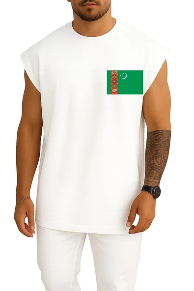 Oversize Flag Of Turkmenistan Cep Tasarımlı Atlet - Resim 5