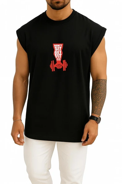 Oversize Dont Sit Get Fit Göğüs Tasarımlı Atlet - Resim 11