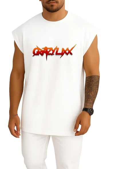 Oversize Logo Crazy Lixx Music Glam Metal Hard Göğüs Tasarımlı Unisex Spor Atlet - Resim 3