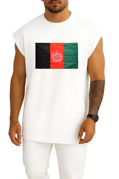 Oversize Flag Of Afghanistan Göğüs Tasarımlı Atlet - Resim 3