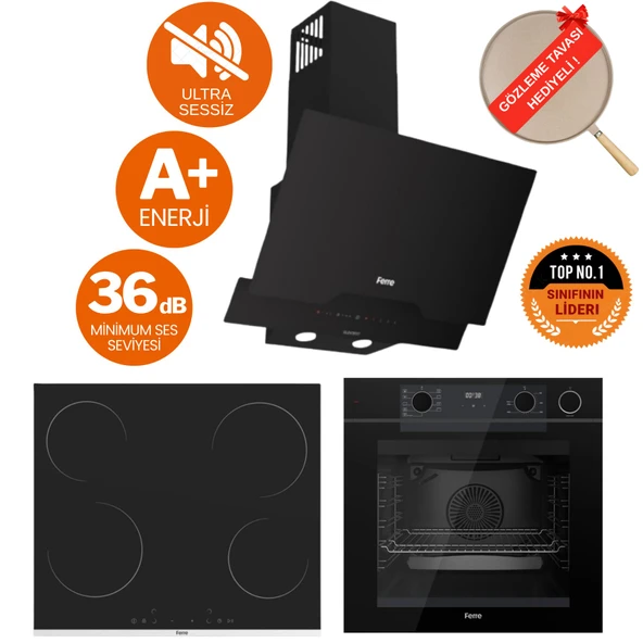 Ferre FryArt&Buharlı Gavio Sessiz Davlumbaz Elektrikli Siyah Ank. Set ( D063-SA + MS261 + QEP64CS ) ürün görseli