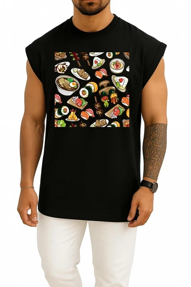 Oversize Sushi Barbecue Chicken Göğüs Tasarımlı Atlet - Resim 9