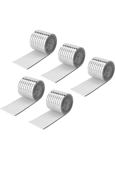 5 Rulo Gümüş Renk Aynalı Mozaik Taşlı Dekor Bant Yapışkanlı Kare Cam Ayna Taş Parti Süsleme Bandı ürün görseli 1