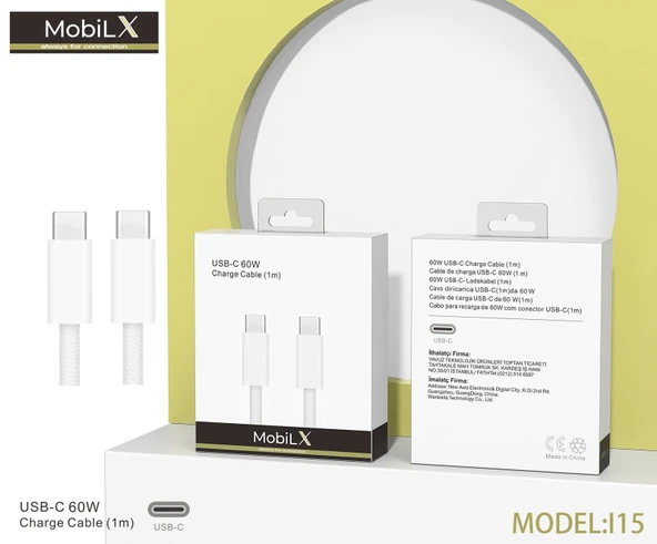 MobiLX Vivo Y16 Uyumlu 60W Type-C to Type-C Örgülü Şarj ve Data Kablosu (1m) - Resim 5
