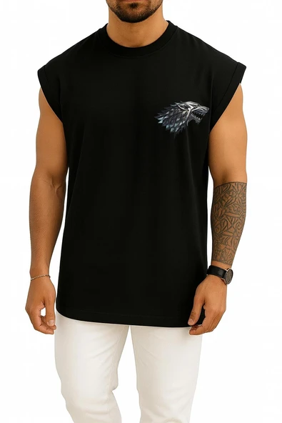 Oversize Game Of Thrones House Of Stark Minimalist Cep Tasarımlı Atlet - Resim 9