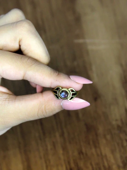Doğal Taş Labradorit Doğal Taşlı Antik Model Kadın Ayarlanabillir Yüzük euy79lbt - Resim 3