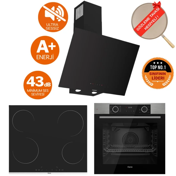 Ferre FryArt&FlowArt Vero Sessiz Davlumbaz Elektrikli Inox-Siyah Ank. Set (D077-SA + MS261+ XE63MI) ürün görseli