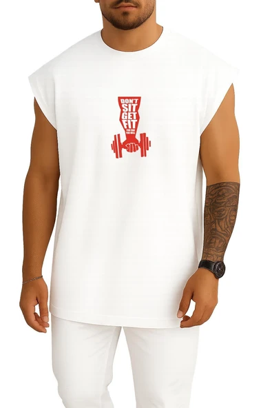 Oversize Dont Sit Get Fit Göğüs Tasarımlı Atlet - Resim 7