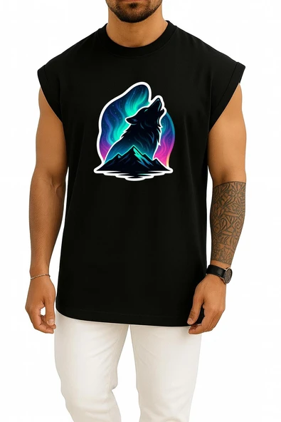 Oversize Türk Simgesi Kurt - Neon Göğüs Tasarımlı Atlet - Resim 9