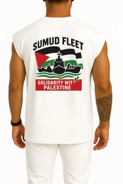 Oversize Sumud Fleet Göğüs ve Sırt Tasarımlı Atlet - Resim 8