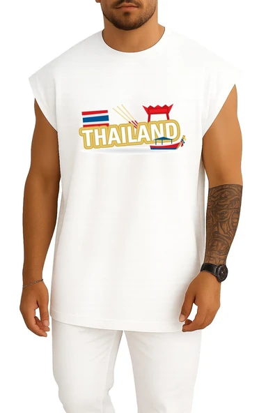 Oversize Thailand Logo, Flag Of Thailand Logo Göğüs Tasarımlı Atlet - Resim 7