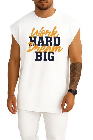 Oversize Çalışmak Zor Hayallerimiz Büyük Göğüs Tasarımlı Atlet ürün görseli