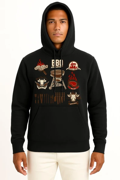 Kapüşonlu Barbecue Chophouse Restaurant Kebab Grilling Göğüs Tasarımlı Unisex Sweatshirt - Resim 9
