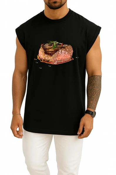 Oversize Beefsteak Barbecue Grilling Cooking Göğüs Tasarımlı Atlet - Resim 9