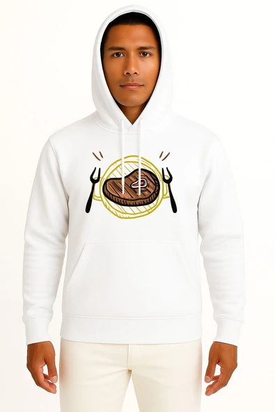 Kapüşonlu Barbecue Grill Picnic Food Lunch Göğüs Tasarımlı Unisex Sweatshirt - Resim 7